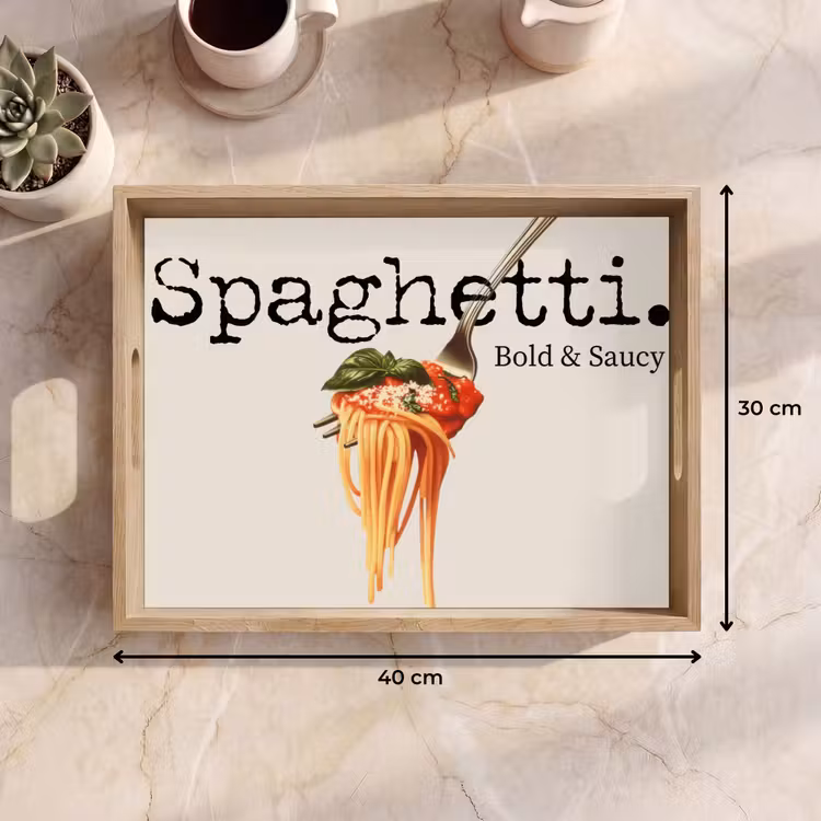 Spaghetti - tomatensaus - Parmezaanse kaas Dienblad Rechthoek middel -USP_Formaat