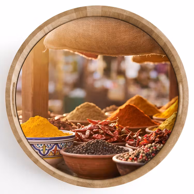 Tray - Spices - Market - Colorful - Specerijen - Markt - Kleurrijk Dienblad Rond middel