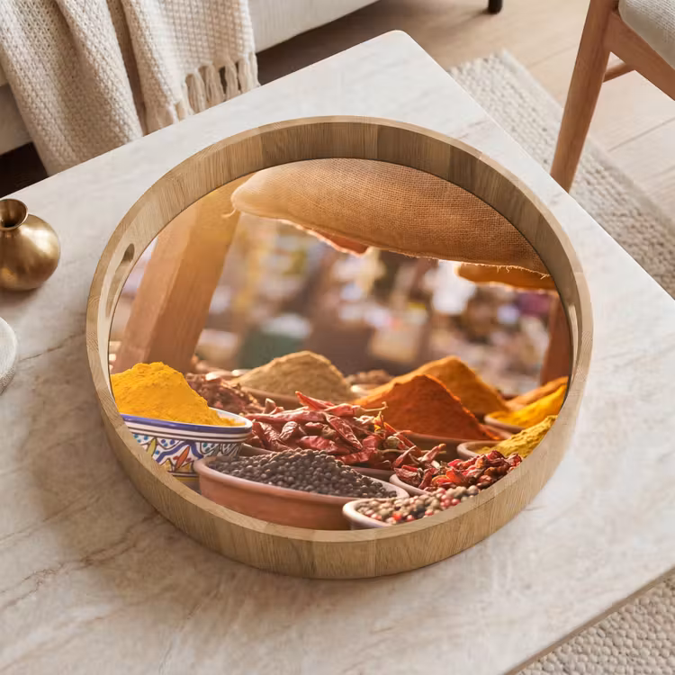Tray - Spices - Market - Colorful - Specerijen - Markt - Kleurrijk Dienblad Rond middel