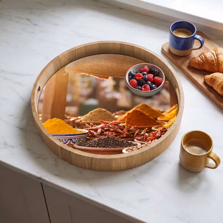Tray - Spices - Market - Colorful - Specerijen - Markt - Kleurrijk Dienblad Rond middel