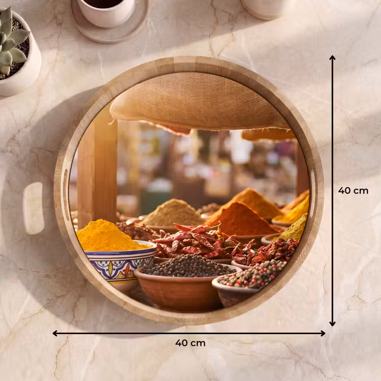 Tray - Spices - Market - Colorful - Specerijen - Markt - Kleurrijk Dienblad Rond middel
