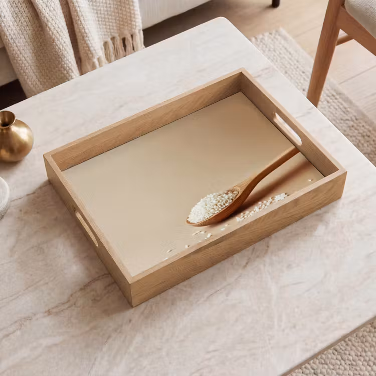 Lepel - Rijst - Hout - Beige Dienblad Rechthoek middel -sfeer1