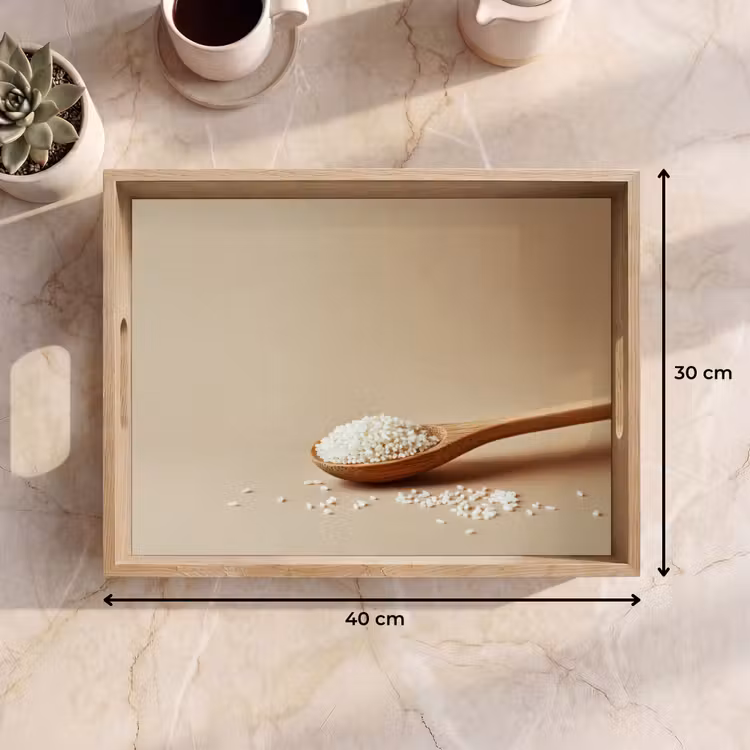 Lepel - Rijst - Hout - Beige Dienblad Rechthoek middel -USP_Formaat
