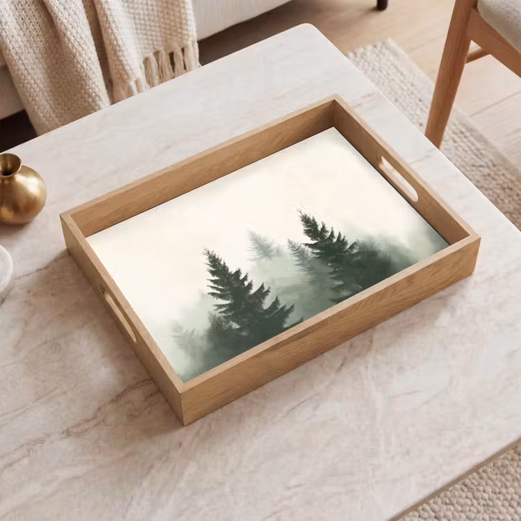 Sparren - Bomen - Groen - Beige Dienblad Rechthoek middel -sfeer1