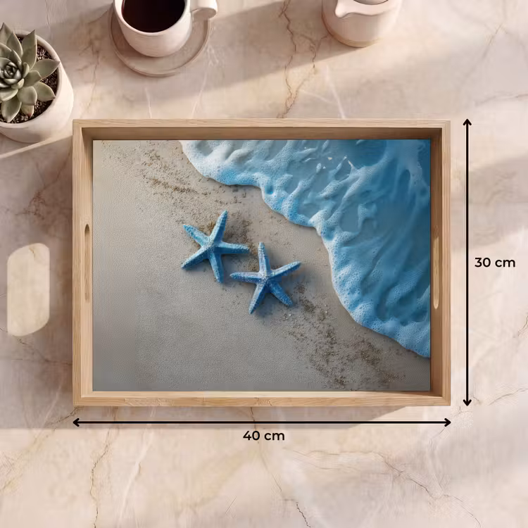 Zeesterren - Zand - Zee - Blauw Dienblad Rechthoek middel -USP_Formaat