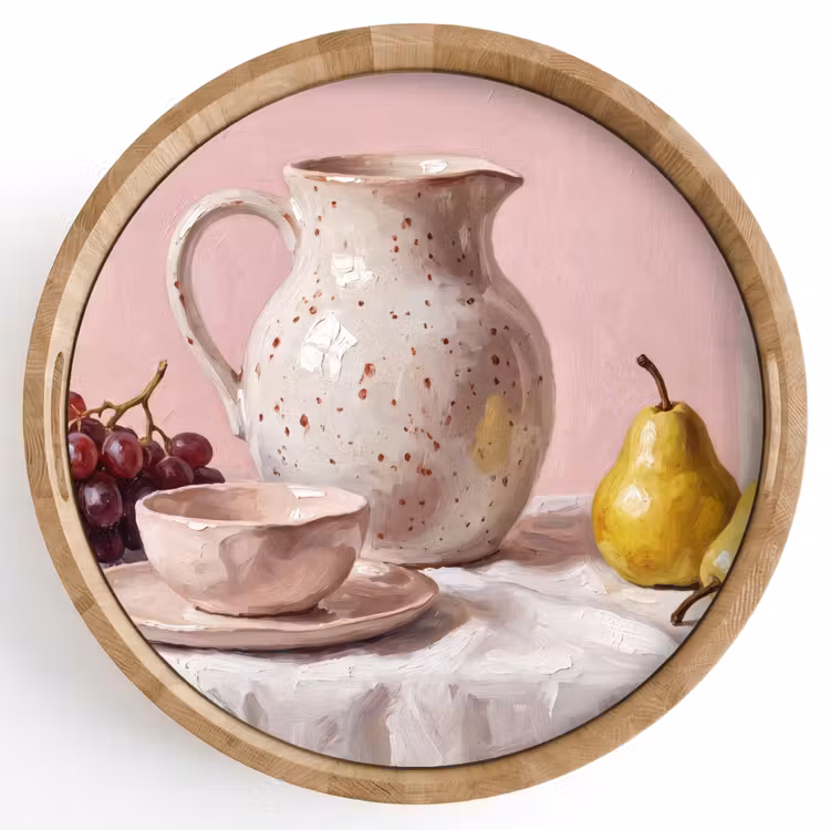 Tray - Still Life - Fruit - Pink - Stilleven - Fruit - Roze Dienblad Rond middel