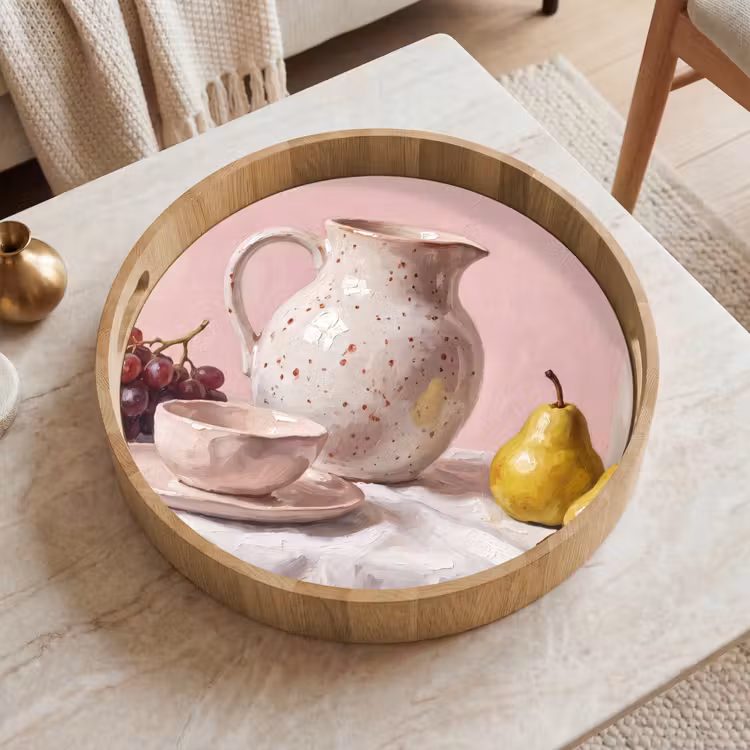 Tray - Still Life - Fruit - Pink - Stilleven - Fruit - Roze Dienblad Rond middel