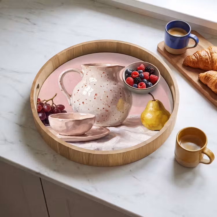 Tray - Still Life - Fruit - Pink - Stilleven - Fruit - Roze Dienblad Rond middel