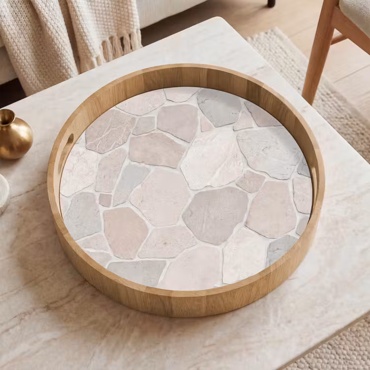 Steen - Patroon - Textuur - Beige Dienblad Rond middel -sfeer1