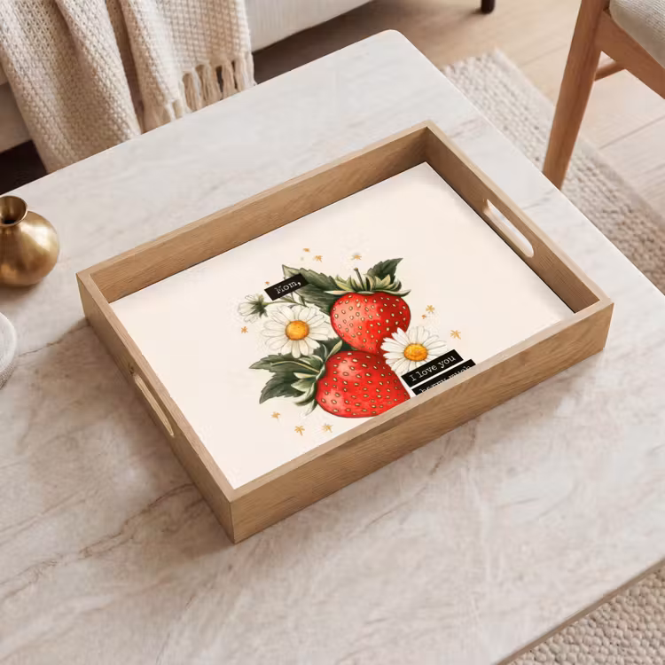 Aardbeien - Madeliefjes - Quote - Sterretjes Dienblad Rechthoek middel -sfeer1