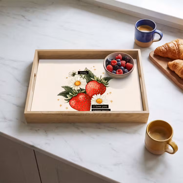 Aardbeien - Madeliefjes - Quote - Sterretjes Dienblad Rechthoek middel -sfeer2