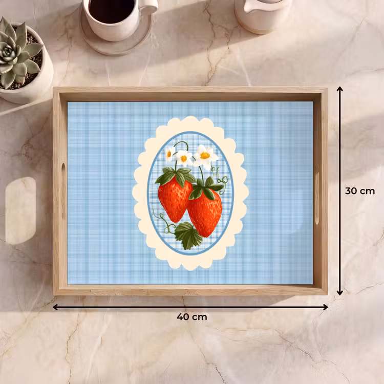 Aardbeien - Lijst - Rood - Geruit Dienblad Rechthoek middel -USP_Formaat