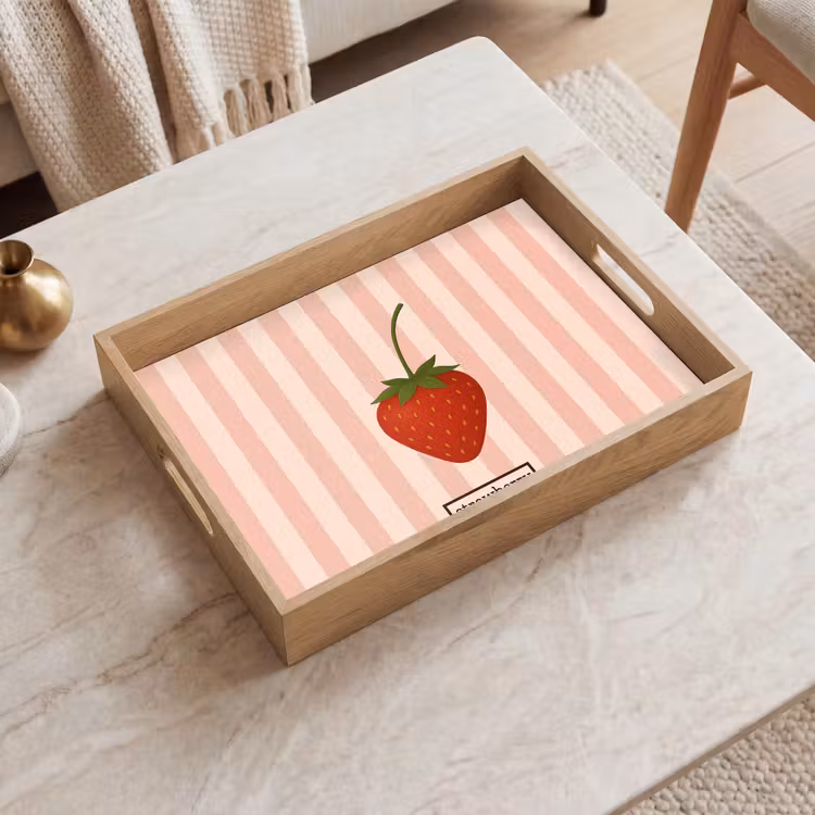 Aardbei - Strepen - Minimalistisch - Rood Dienblad Rechthoek middel -sfeer1