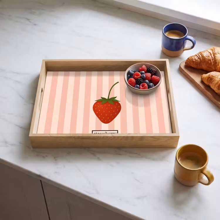 Aardbei - Strepen - Minimalistisch - Rood Dienblad Rechthoek middel -sfeer2