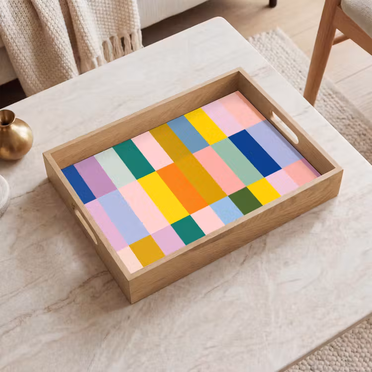 Stroken - Blauw - Patroon - Abstract Dienblad Rechthoek middel -sfeer1
