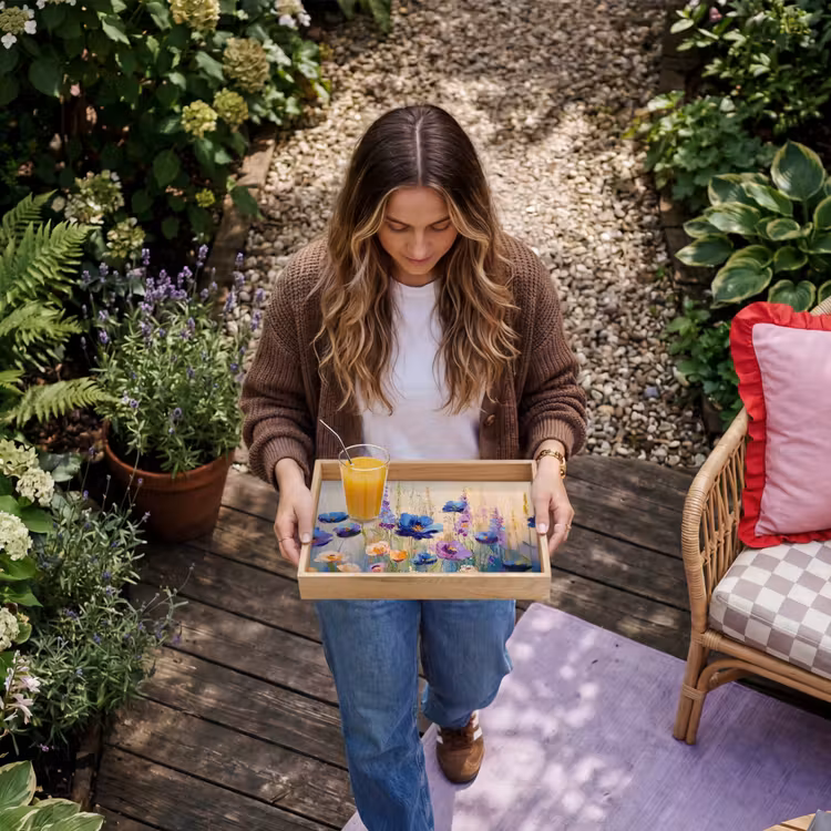 Zomers - Wilde bloemen - Penseelstreken Dienblad Rechthoek middel -sfeer5