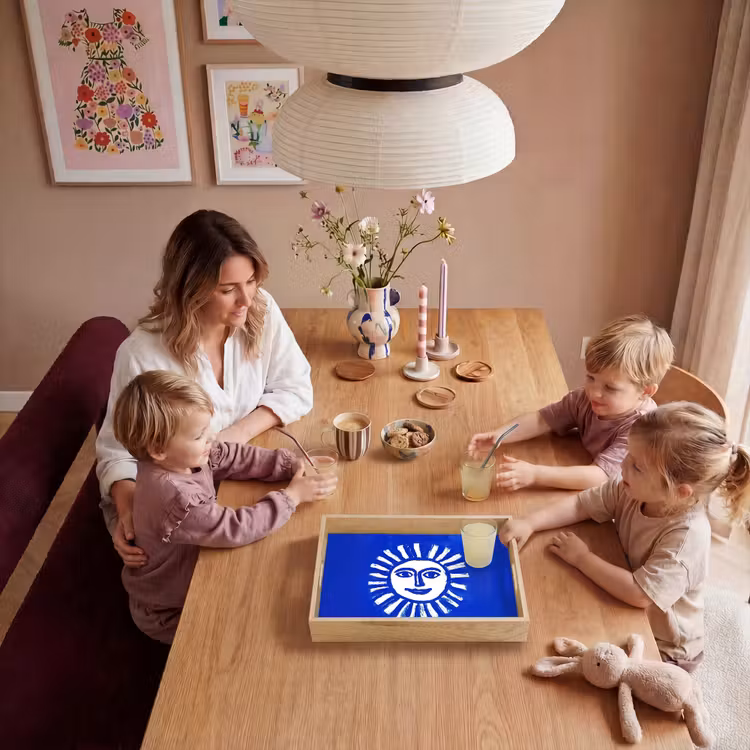 Zon - Gezicht - Penseelstructuur - Blauw Dienblad Rechthoek middel -sfeer4