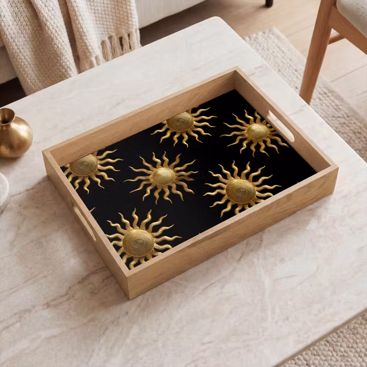 Zon - Patroon - Luxe - Goud - Zwart Dienblad Rechthoek middel 911 -sfeer1