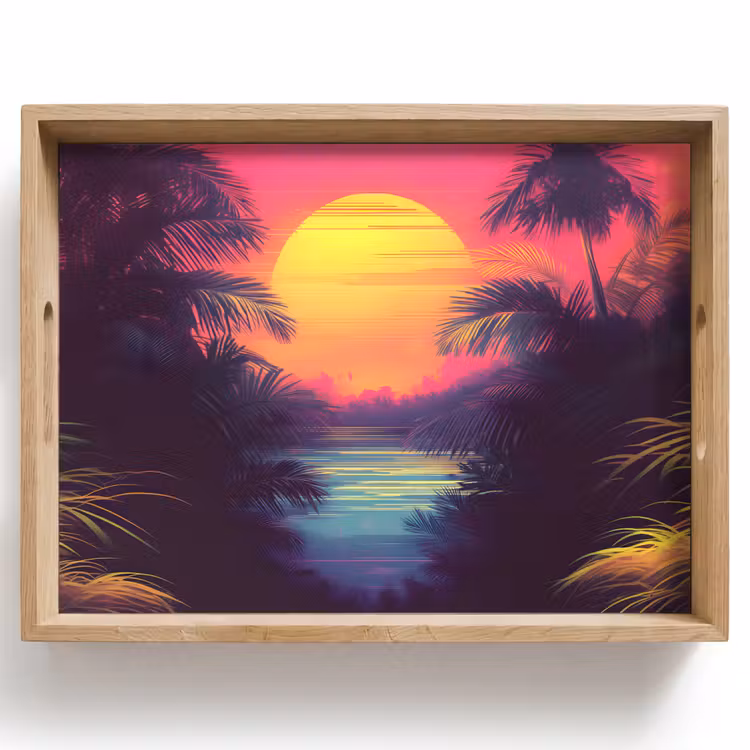 Zon - Geel - Palmbomen - Tropisch Dienblad Rechthoek middel -z3d_shopping