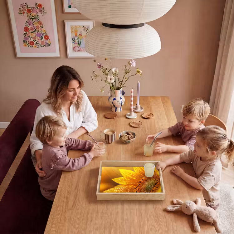 Zonnebloem - Dauwdruppels - Geel - Zonlicht Dienblad Rechthoek middel -sfeer4