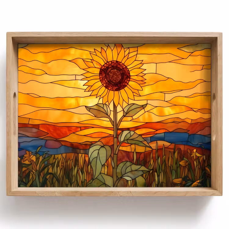 Zonnebloem - Mozaïek - Zonsondergang - Geel Dienblad Rechthoek middel -z3d_shopping