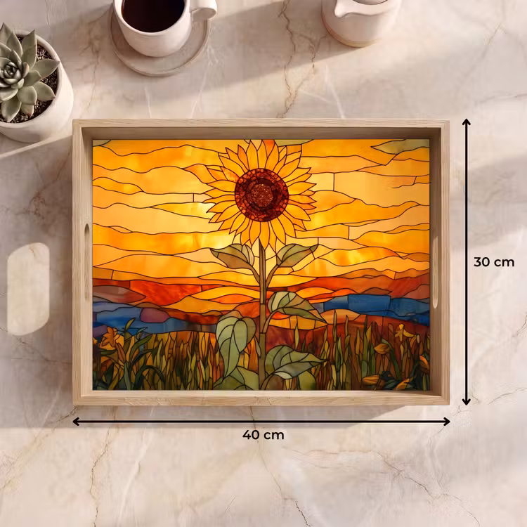 Zonnebloem - Mozaïek - Zonsondergang - Geel Dienblad Rechthoek middel -USP_Formaat