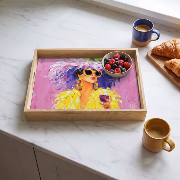 Zonnebril - Vrouw - Jas - Veren Dienblad Rechthoek middel -sfeer2
