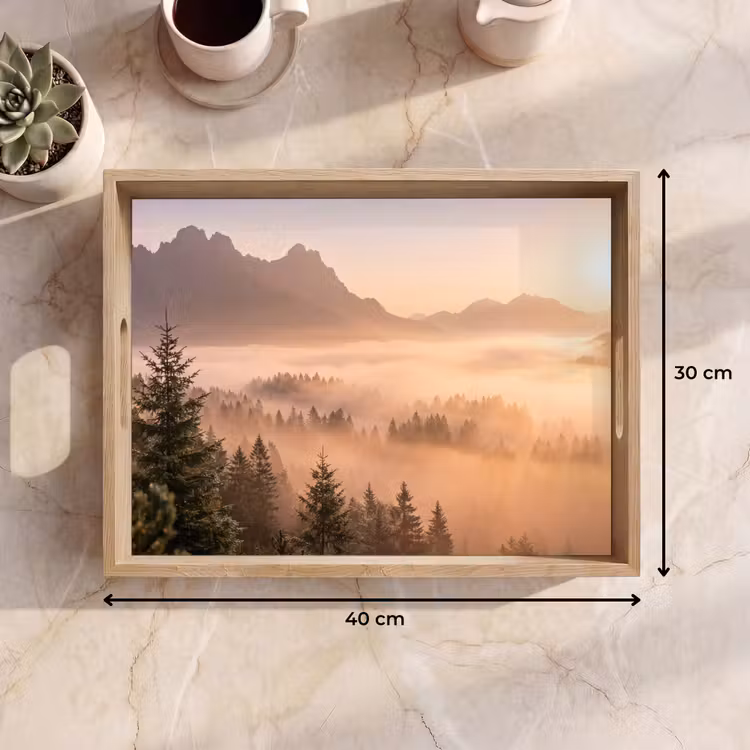 Zonlicht - Mist - Bergen - Bomen Dienblad Rechthoek middel -USP_Formaat
