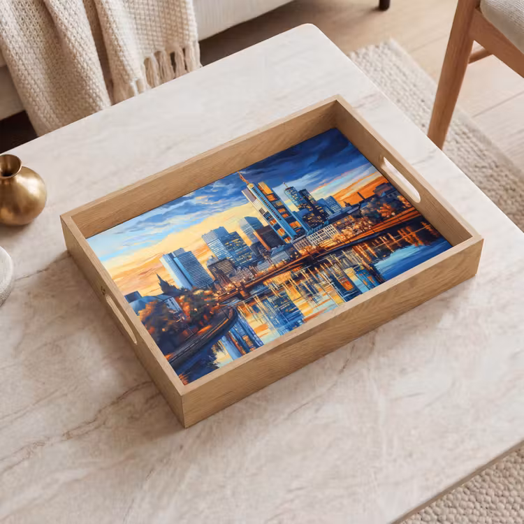 Zonsondergang Frankfurt - Stad - Skyline - Water Dienblad Rechthoek middel -sfeer1