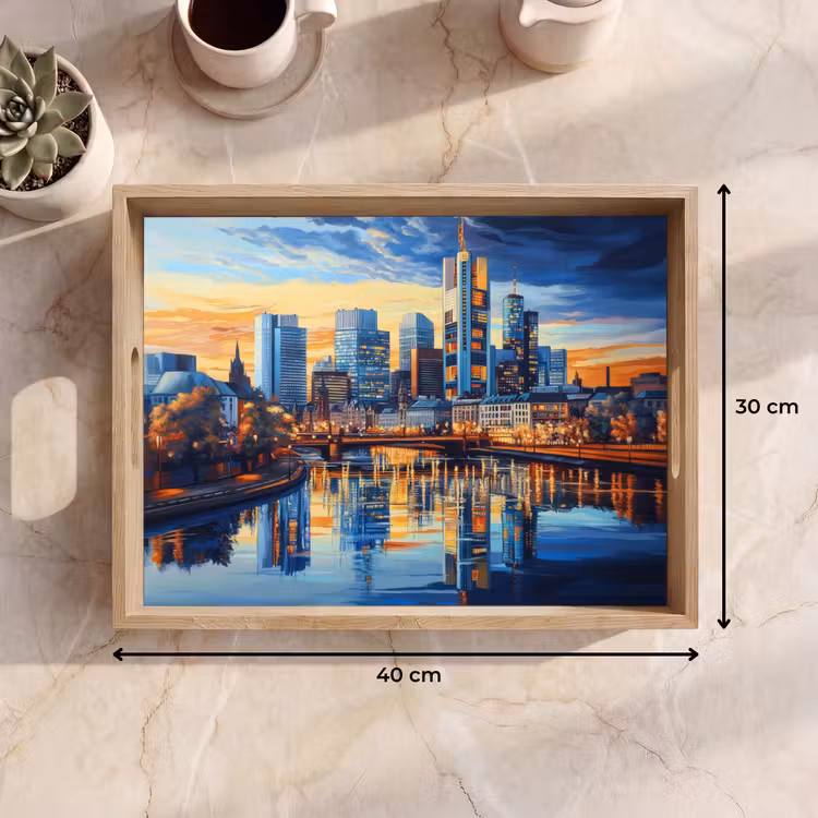 Zonsondergang Frankfurt - Stad - Skyline - Water Dienblad Rechthoek middel -USP_Formaat