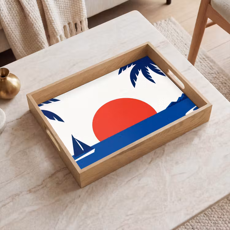 Zonsondergang - Zee - Palmboom - Tropisch - Modern Dienblad Rechthoek middel -sfeer1