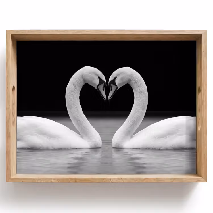 Zwanen - Hart - Zwart - Wit Dienblad Rechthoek middel -z3d_shopping