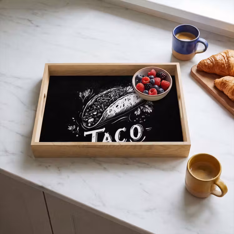 Taco - Kruiden - Witte krijtstijl - Tekst Dienblad Rechthoek middel -sfeer2