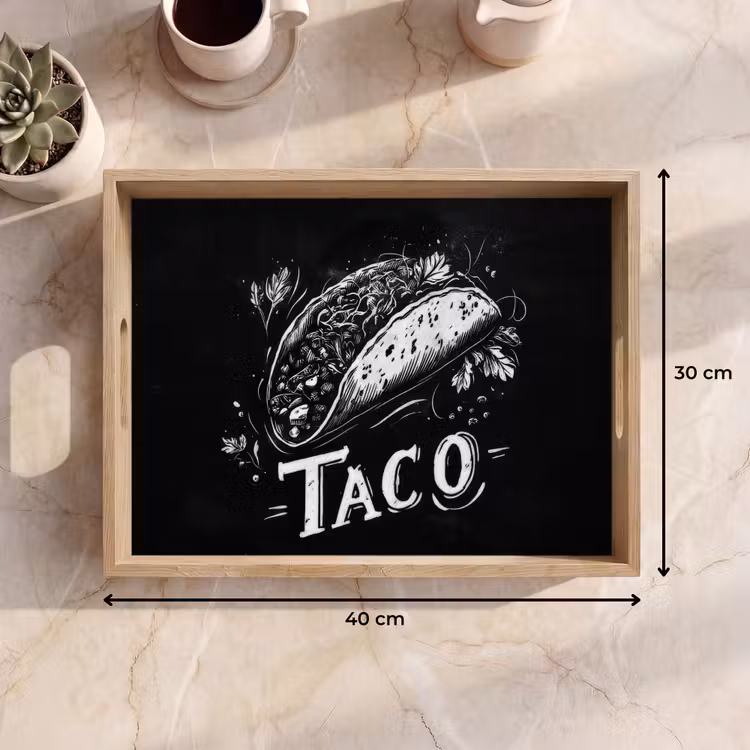 Taco - Kruiden - Witte krijtstijl - Tekst Dienblad Rechthoek middel -USP_Formaat