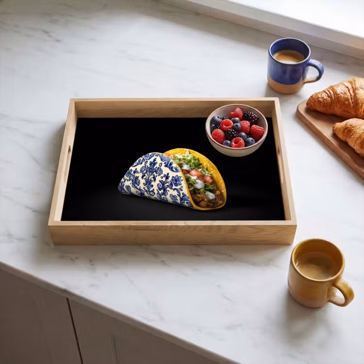 Taco - Vlees - Salade - Delftsblauw - Motief Dienblad Rechthoek middel -sfeer2