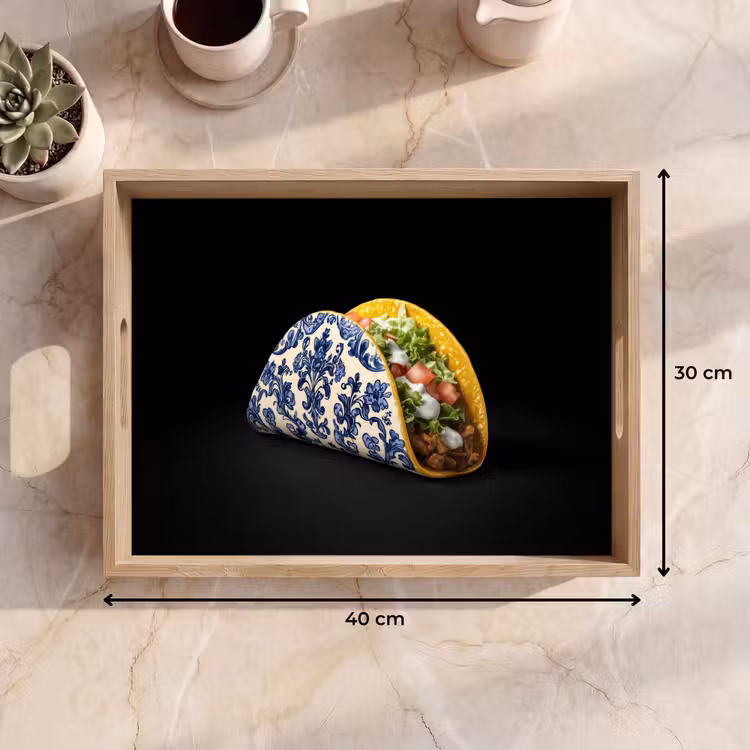 Taco - Vlees - Salade - Delftsblauw - Motief Dienblad Rechthoek middel -USP_Formaat