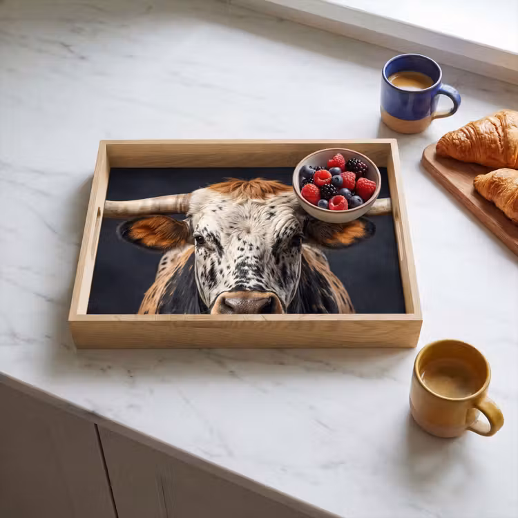 Stier - Kleurrijk - Hoorns Dienblad Rechthoek middel -sfeer2