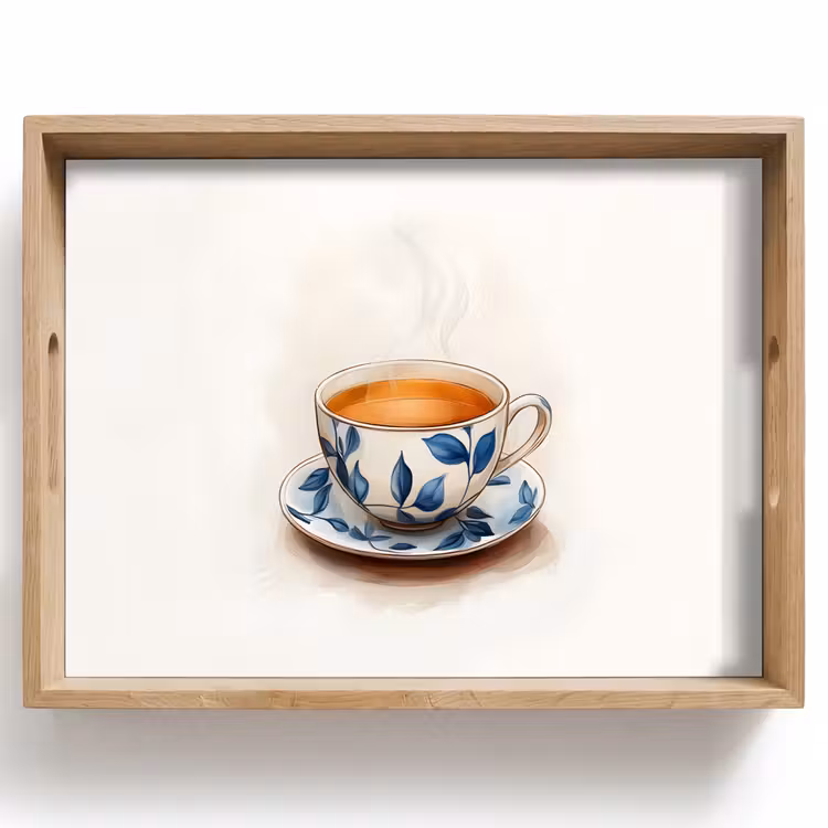 Theekop - Bladeren - Blauw Dienblad Rechthoek middel -z3d_shopping