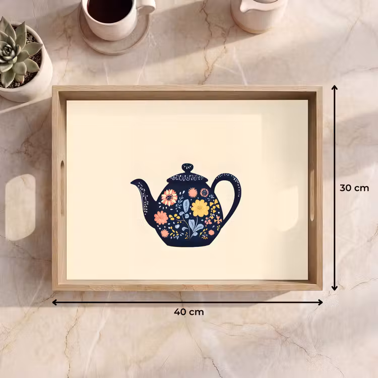 Theepot - Kleurrijk - Bloemen Dienblad Rechthoek middel -USP_Formaat