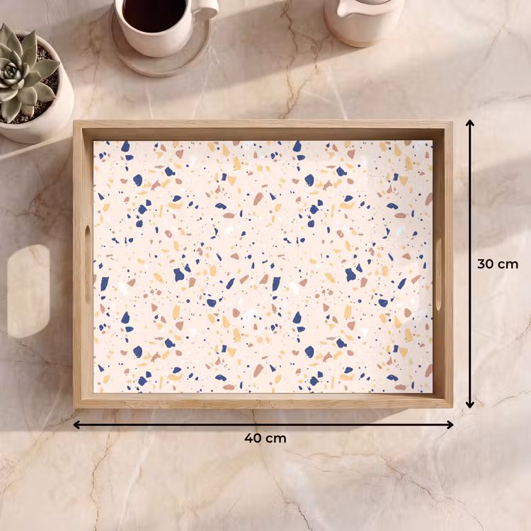 Terrazzo -  Patroon - Kleurrijk - Indigo Dienblad Rechthoek middel 911 -USP_Formaat