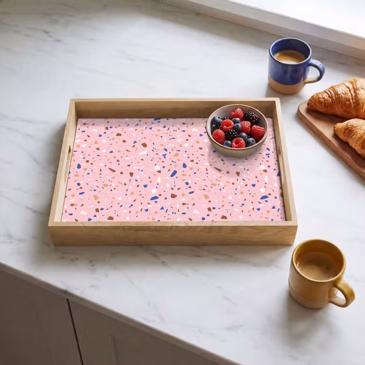 Terrazzo - Patroon - Kleurrijk - Roze Dienblad Rechthoek middel 911 -sfeer2