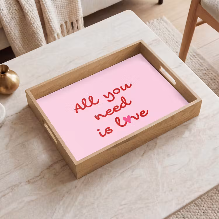 Tekst - Roze - Love - Hart Dienblad Rechthoek middel -sfeer1