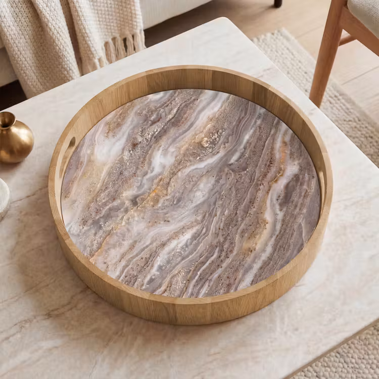 Textuur - Steen - Abstract - Beige Dienblad Rond middel -sfeer1