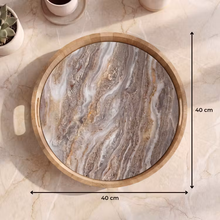 Textuur - Steen - Abstract - Beige Dienblad Rond middel -USP_Formaat