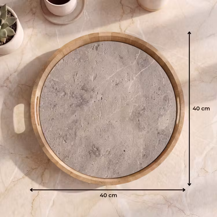 Textuur - Steen - Patroon - Rustiek - Beige Dienblad Rond middel -USP_Formaat