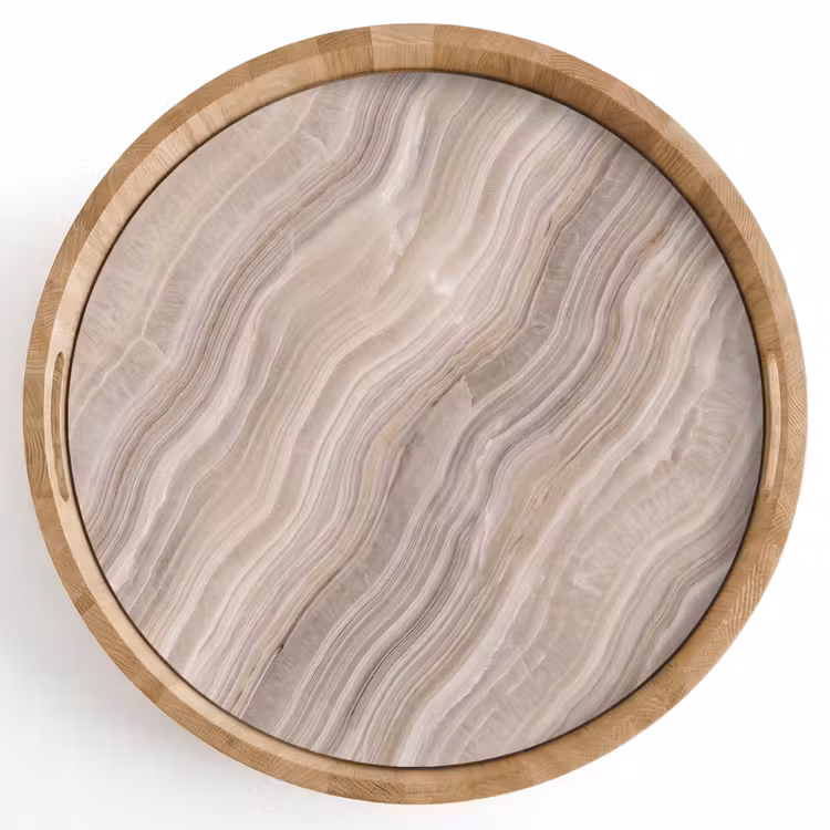 Textuur - Golvend - Abstract - Modern - Beige Dienblad Rond middel -z3d_shopping