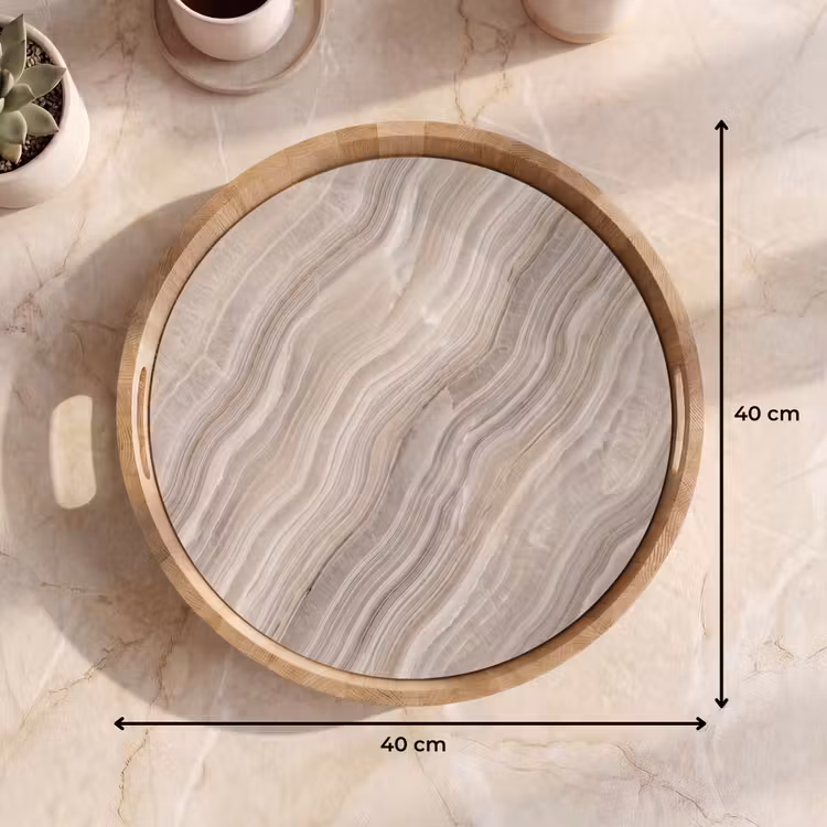 Textuur - Golvend - Abstract - Modern - Beige Dienblad Rond middel -USP_Formaat