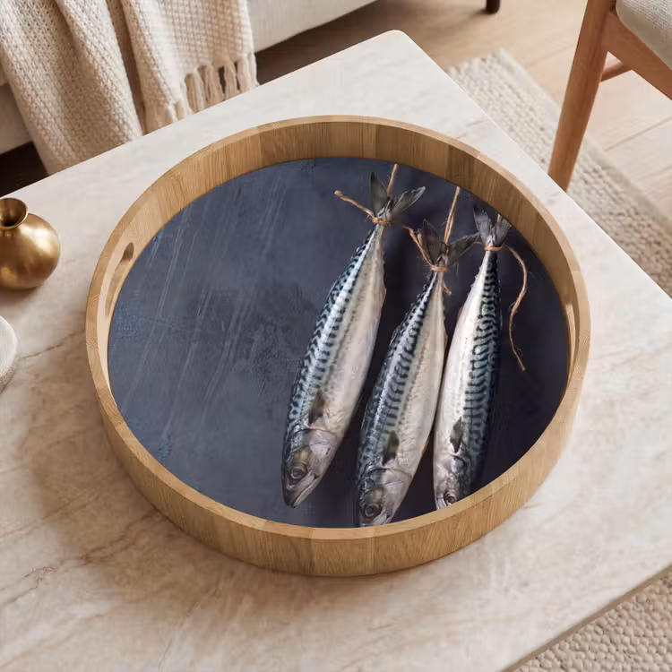 Tray - Three Fish - Rope - Drie vissen - Touw Dienblad Rond middel