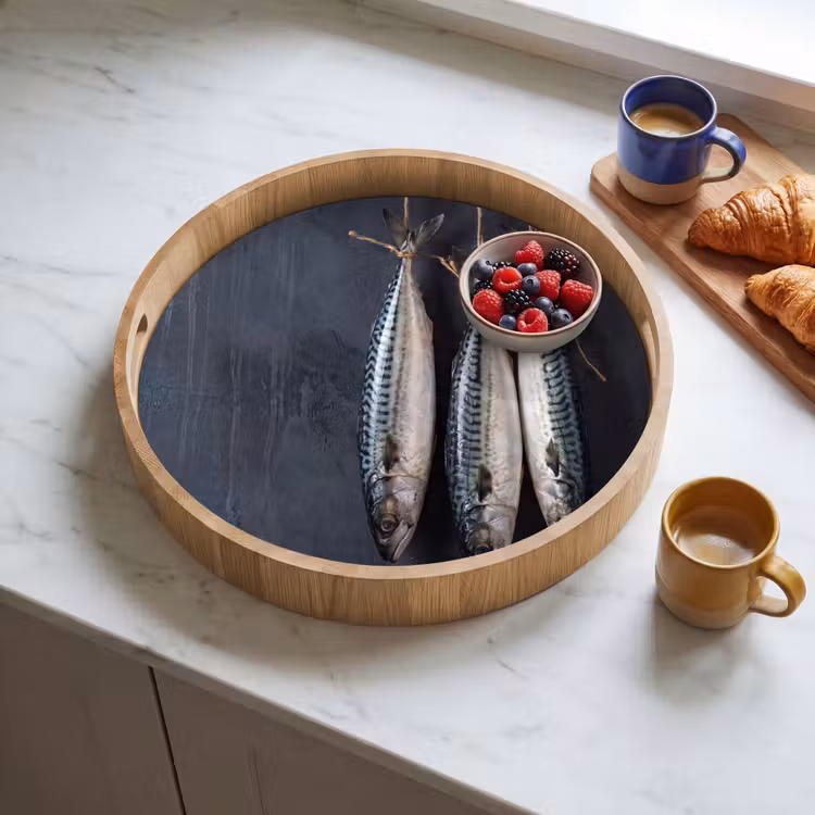 Tray - Three Fish - Rope - Drie vissen - Touw Dienblad Rond middel