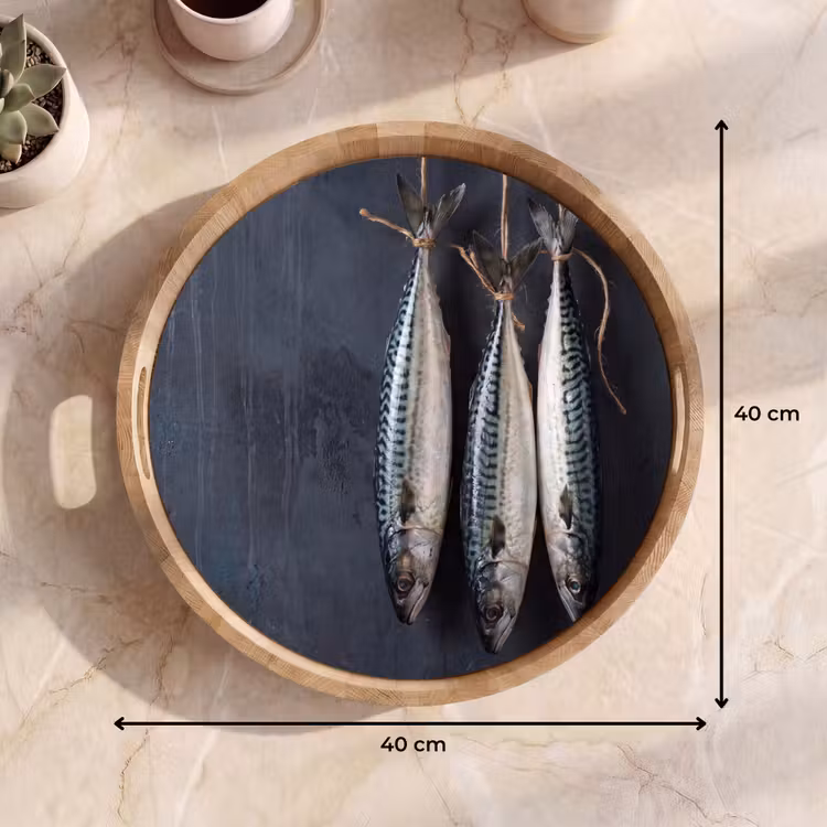 Tray - Three Fish - Rope - Drie vissen - Touw Dienblad Rond middel